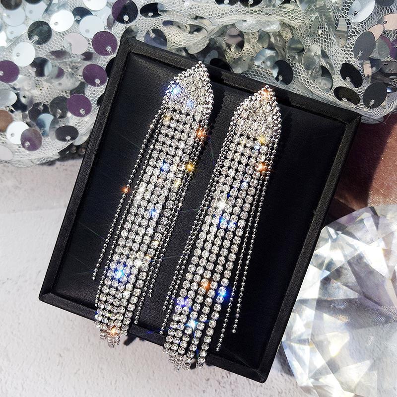 Needle Exaggerated Diamond Geometric Tassel Long Earrings