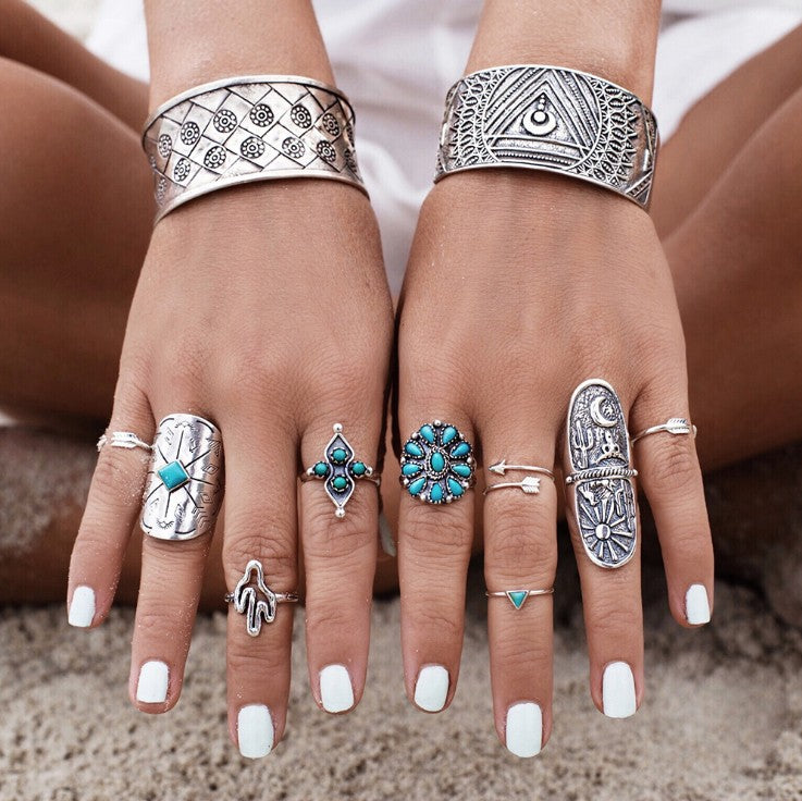Bohemian Index Finger Wide Version Vintage Engraving Geometric Ring