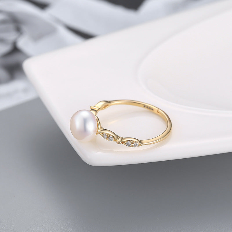 Sier Female Open Fashion Personality Freshwater Pearl Clasp Rings