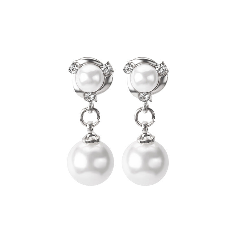 Delicate Diamond Pearl Creative Windmill Spiral Earrings