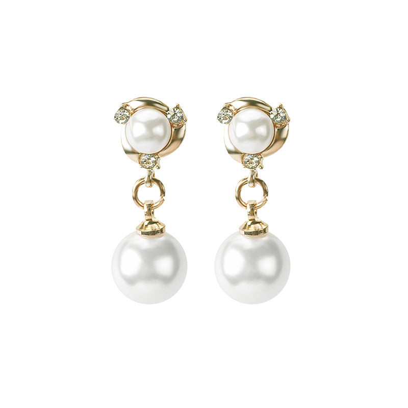 Delicate Diamond Pearl Creative Windmill Spiral Earrings