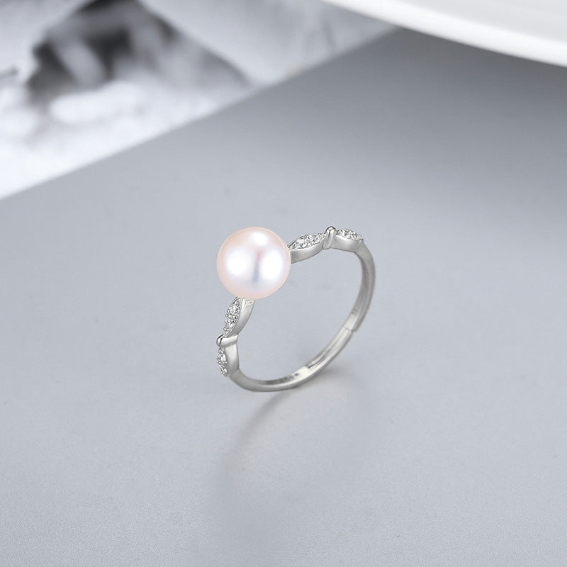 Sier Female Open Fashion Personality Freshwater Pearl Clasp Rings