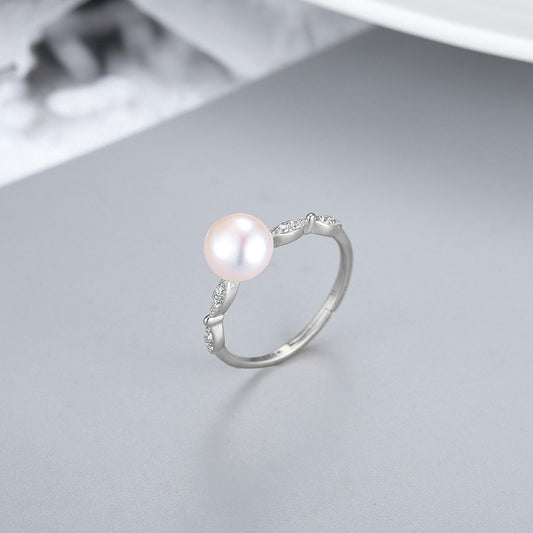 Sier Female Open Fashion Personality Freshwater Pearl Clasp Rings