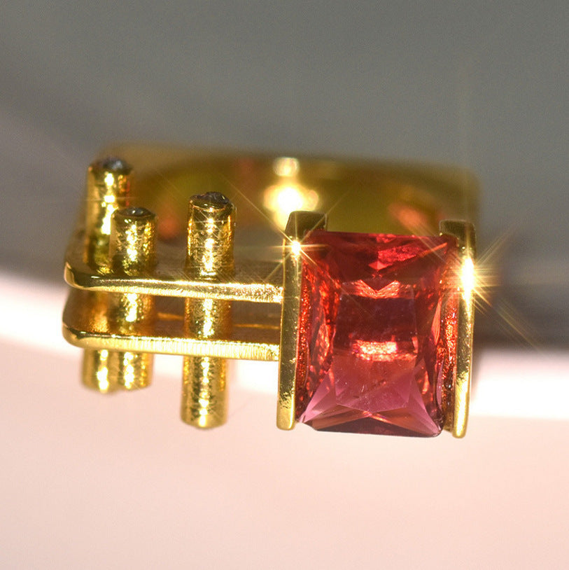 Simulation Zircon Princess Square Diamond Gold Rings