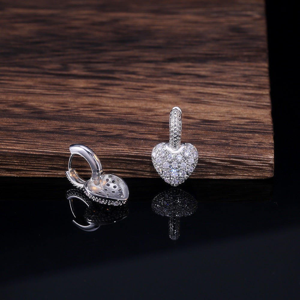 Shi Korean Goddess Inlaid Zirconium Diamond Peach Heart Earrings