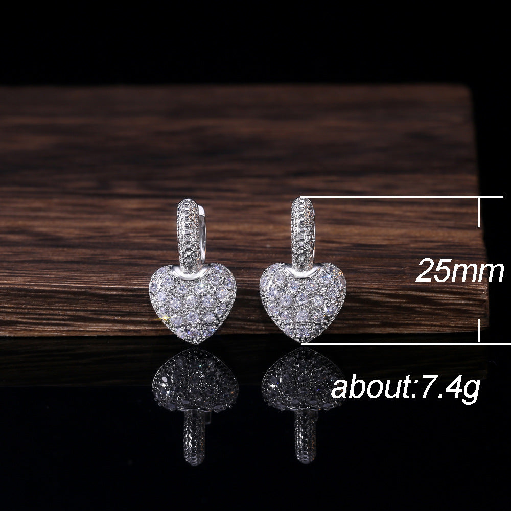 Shi Korean Goddess Inlaid Zirconium Diamond Peach Heart Earrings