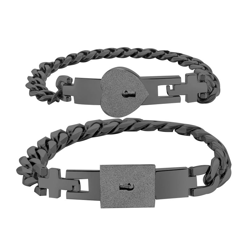 Stainless Steel Couple Pair Of Fashion Heart Lock Bracelets