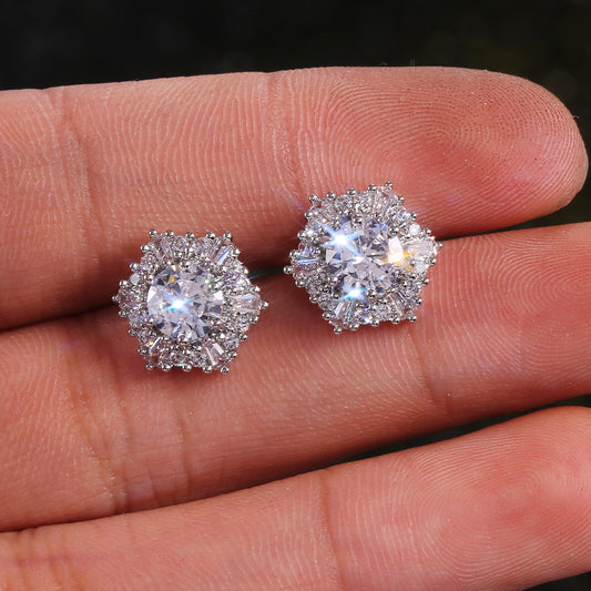 Women's Luxury Crystal White Zircon Hexagon For Earrings