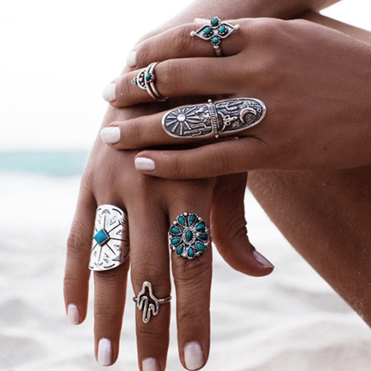 Bohemian Index Finger Wide Version Vintage Engraving Geometric Ring