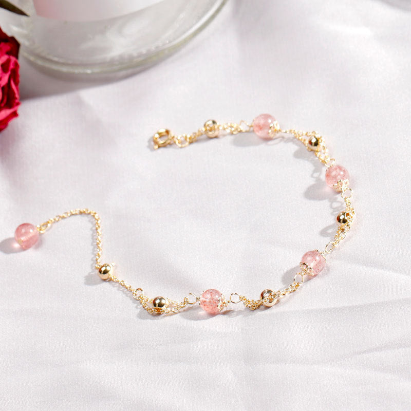 Women's Bardo Spacer Beads Strawberry Crystal Lucky Bracelets