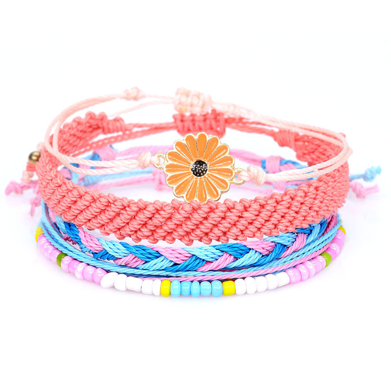 Waterproof Wax Line Woven Sunflower Daisy Mixed Color Bracelets