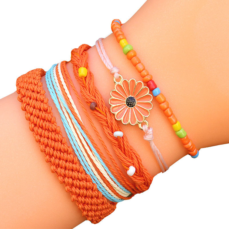 Waterproof Wax Line Woven Sunflower Daisy Mixed Color Bracelets