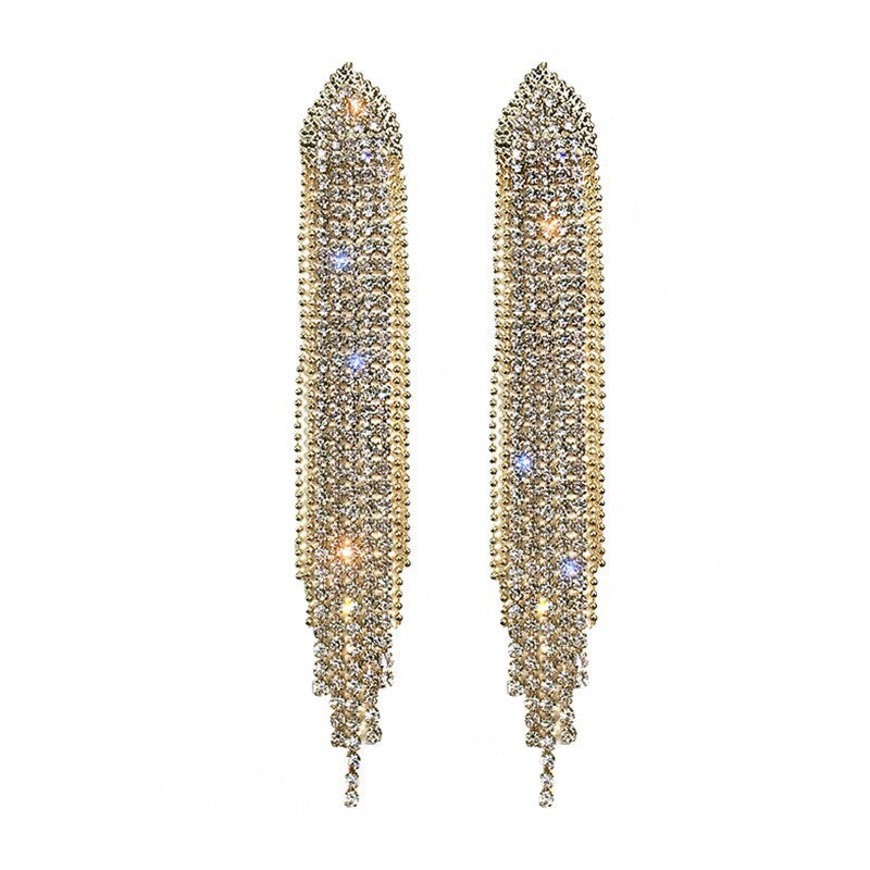 Needle Exaggerated Diamond Geometric Tassel Long Earrings