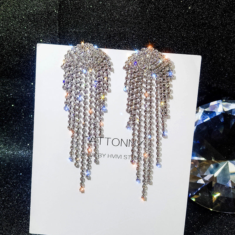 Needle Exaggerated Diamond Geometric Tassel Long Earrings