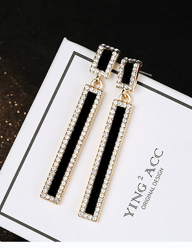 Needle Exaggerated Diamond Geometric Tassel Long Earrings