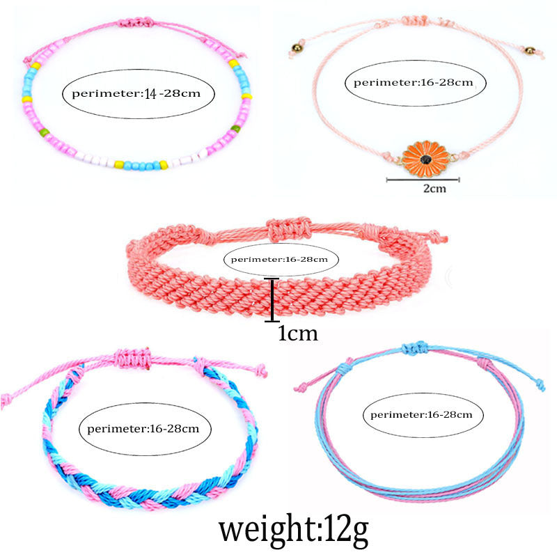 Waterproof Wax Line Woven Sunflower Daisy Mixed Color Bracelets