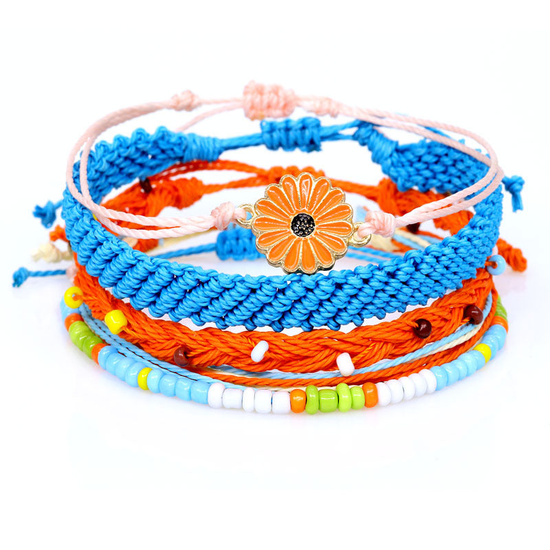 Waterproof Wax Line Woven Sunflower Daisy Mixed Color Bracelets