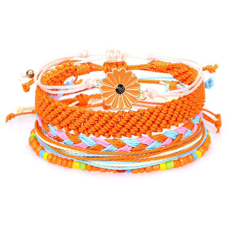 Waterproof Wax Line Woven Sunflower Daisy Mixed Color Bracelets