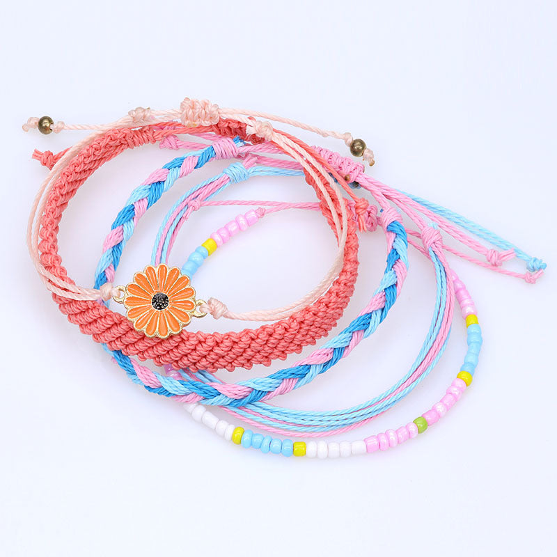 Waterproof Wax Line Woven Sunflower Daisy Mixed Color Bracelets