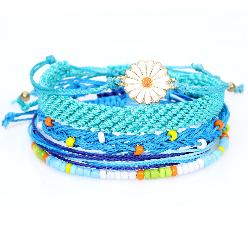 Waterproof Wax Line Woven Sunflower Daisy Mixed Color Bracelets