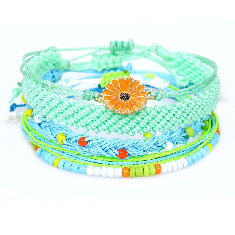 Waterproof Wax Line Woven Sunflower Daisy Mixed Color Bracelets