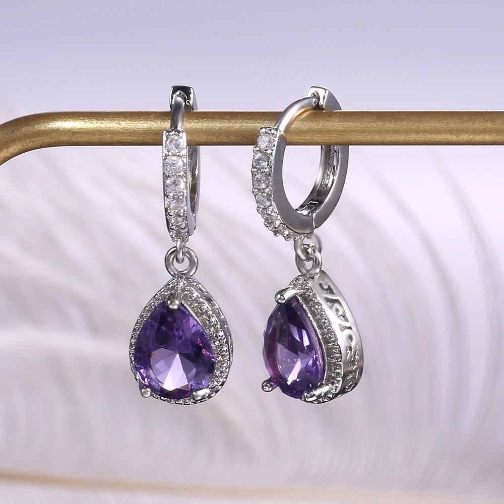 Women's Creative Retro Claw Inlaid Purple Gem Earrings