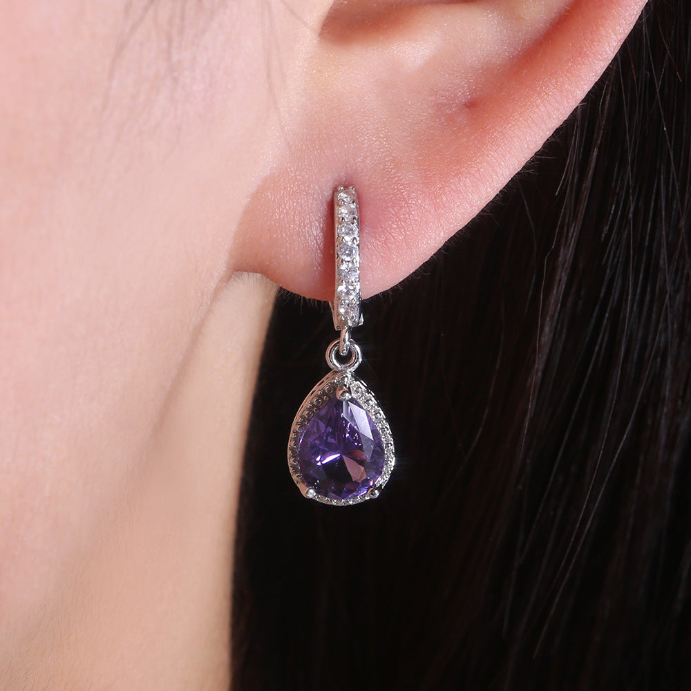 Women's Creative Retro Claw Inlaid Purple Gem Earrings