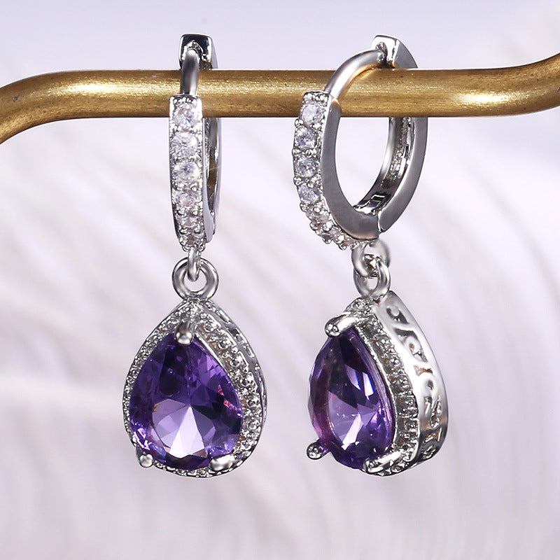 Women's Creative Retro Claw Inlaid Purple Gem Earrings