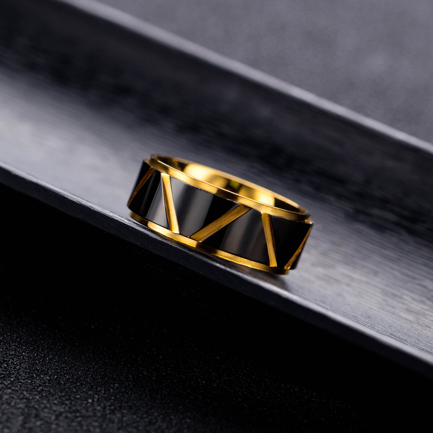 Men's Black Golden Tide Titanium Steel Rings