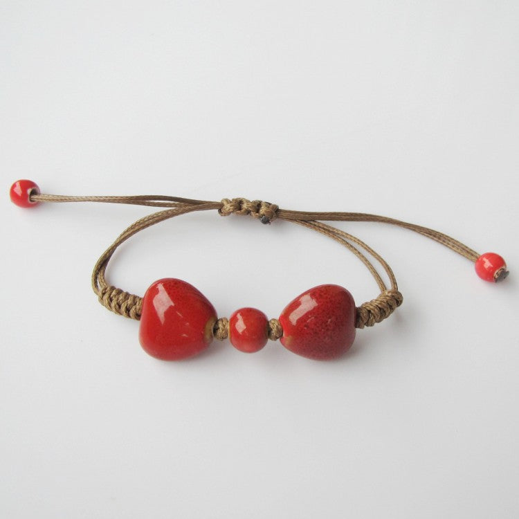 Women's Hand-woven Peach Heart Flower Glaze Simple Ethnic Style Stall Bracelets