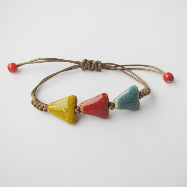 Women's Hand-woven Peach Heart Flower Glaze Simple Ethnic Style Stall Bracelets
