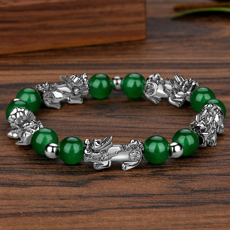 Men's Imitation Sterling Sier Hard Retro Domineering Thai Pi Fortune Antique Bracelet
