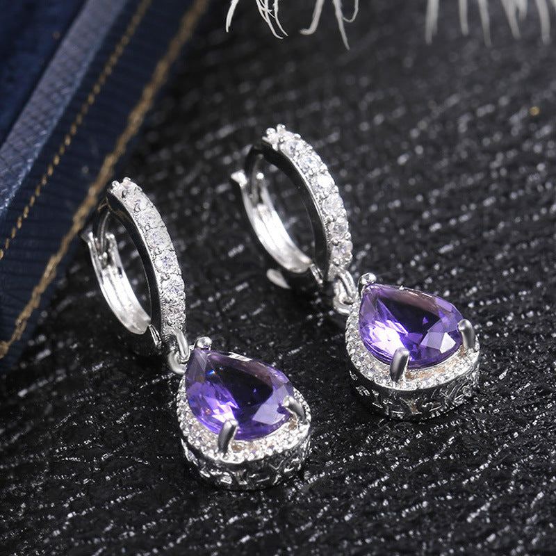 Women's Creative Retro Claw Inlaid Purple Gem Earrings