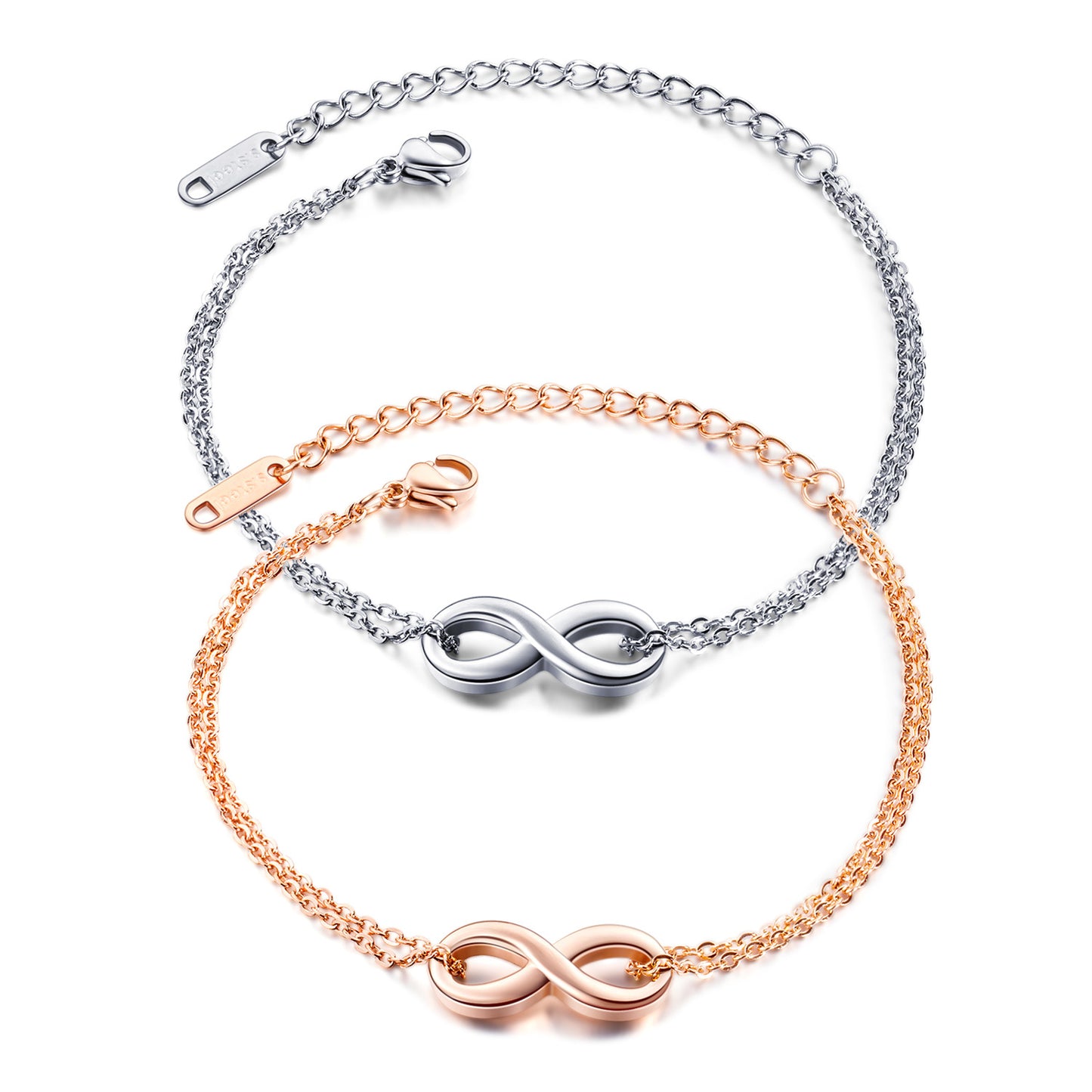 Infinite-Armbänder für Damen mit Titanstahlbeschichtung und Roségold