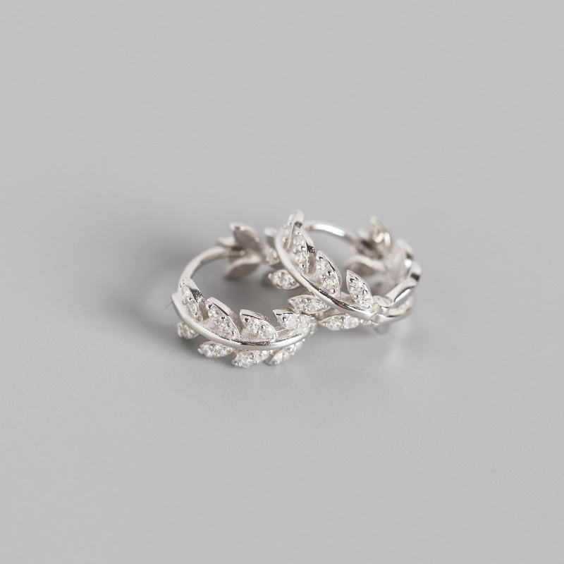 Wind-Olivenblatt-Diamant-Sterlingsilber-Ohrringe