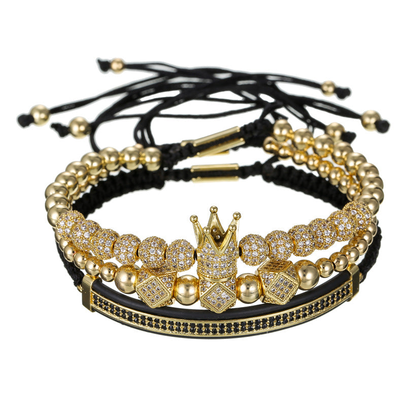 Bracelets combinés en forme de croissant à double rangée de diamants avec boule de strass