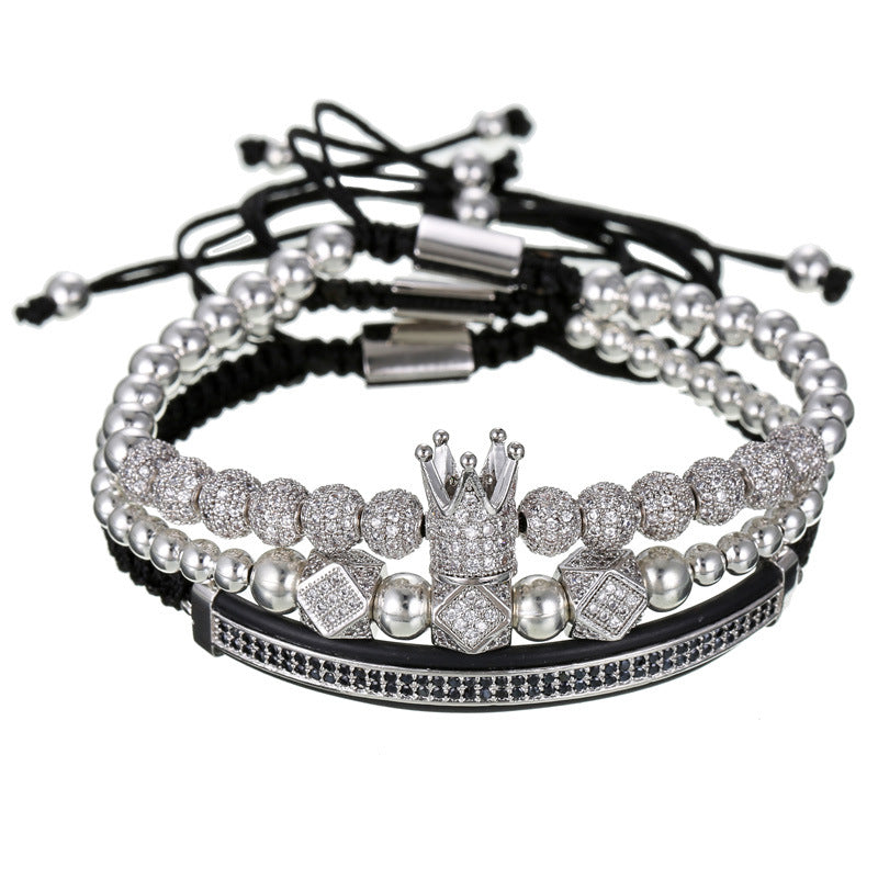 Bracelets combinés en forme de croissant à double rangée de diamants avec boule de strass