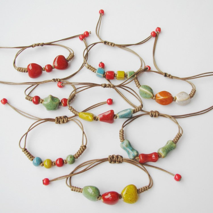 Women's Hand-woven Peach Heart Flower Glaze Simple Ethnic Style Stall Bracelets