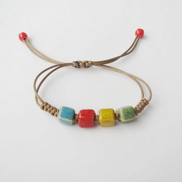 Women's Hand-woven Peach Heart Flower Glaze Simple Ethnic Style Stall Bracelets