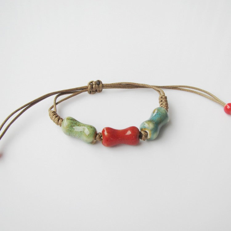 Women's Hand-woven Peach Heart Flower Glaze Simple Ethnic Style Stall Bracelets
