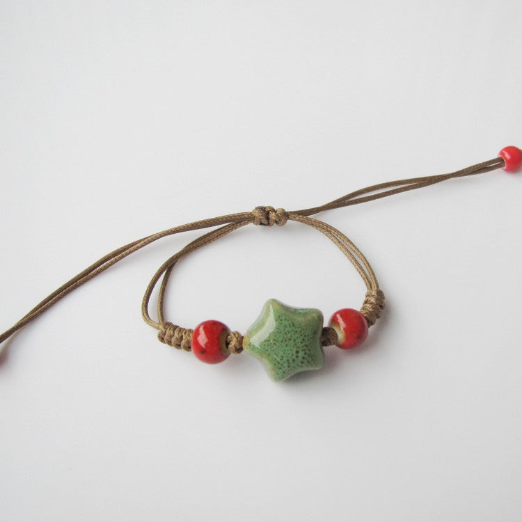 Women's Hand-woven Peach Heart Flower Glaze Simple Ethnic Style Stall Bracelets