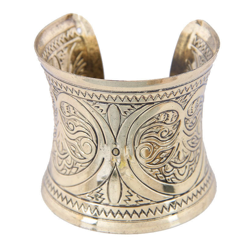 Retro Fashion Classic Carved Wide Female Titanium Bracelets