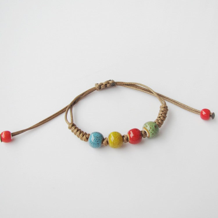 Women's Hand-woven Peach Heart Flower Glaze Simple Ethnic Style Stall Bracelets