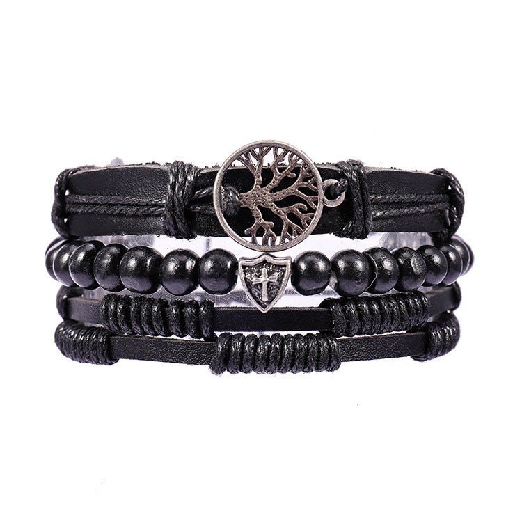 Bracelets hauts de costume tressé noir Lucky Tree