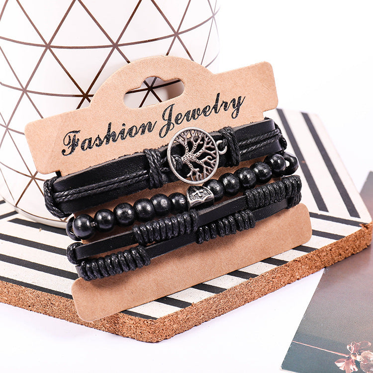 Bracelets hauts de costume tressé noir Lucky Tree