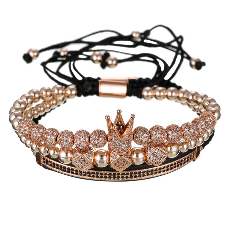 Bracelets combinés en forme de croissant à double rangée de diamants avec boule de strass