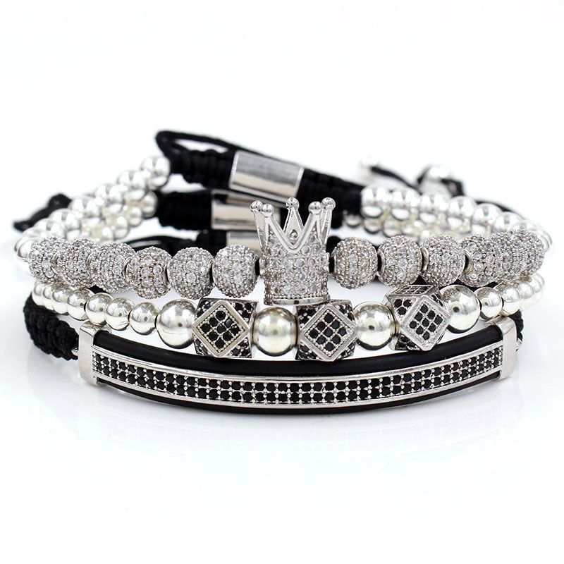 Bracelets combinés en forme de croissant à double rangée de diamants avec boule de strass