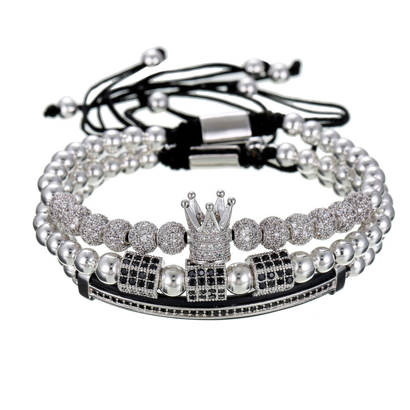 Bracelets combinés en forme de croissant à double rangée de diamants avec boule de strass