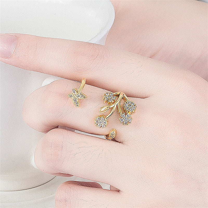 Butterfly Open Snowflake Zircon Rose Gold Rings