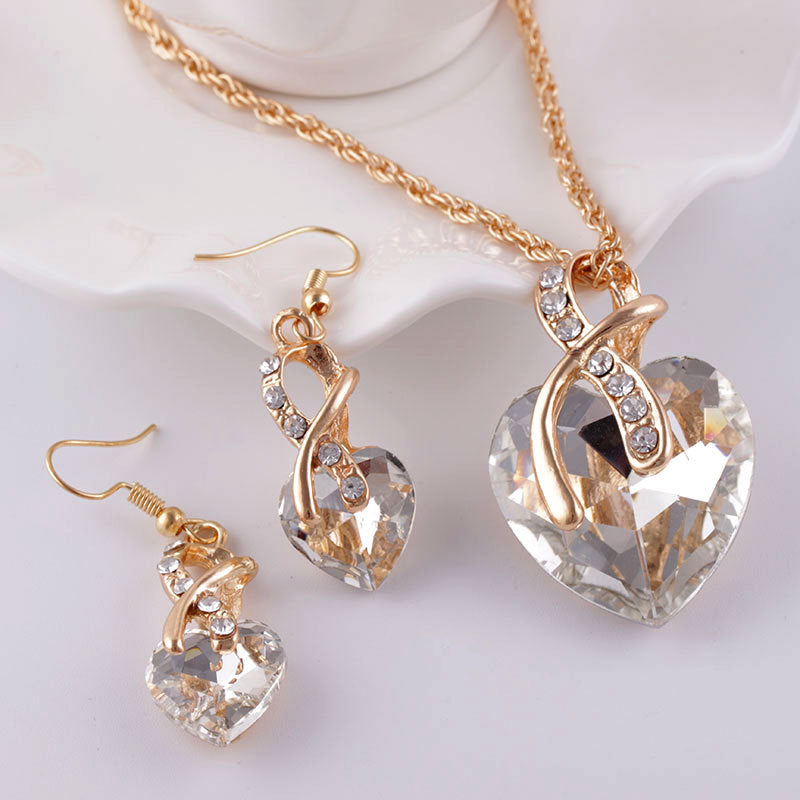 Women's Dinner Wedding Water Drop Heart-shaped Austrian Crystal Zircon Bridal Decorations Necklaces